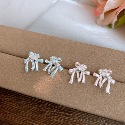 超闪精致锆石滴油蝴蝶结耳钉