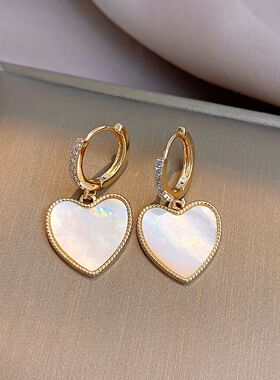 18K Gold Heart Ear Cuffs, Zircon Shell Vintage Earrings
