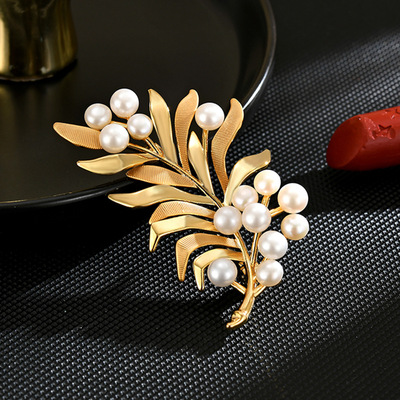 高级感淡水珍珠金枝玉叶高档胸针