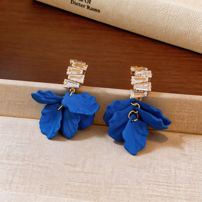 超闪锆石亚克力花瓣流苏耳环