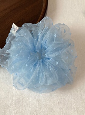 Double Layer Polka Dot Scrunchie Fluffy Hair Tie for Women