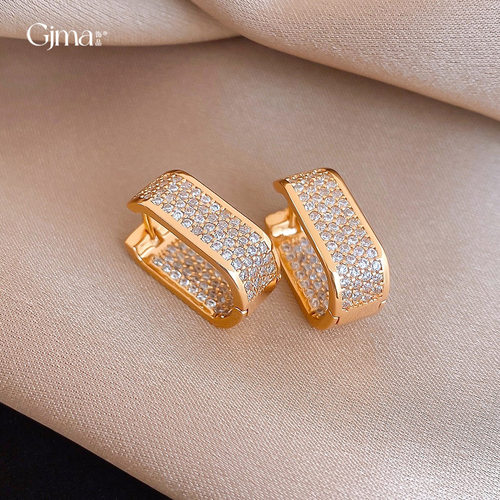 18k真金电镀中古风锆石U形耳环