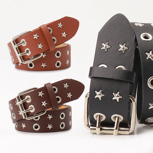 Denim Eyelet Waistband Punk Rivet Belt Double