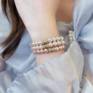 Zircon Beaded Pearl Stretch Bracelet Elegant Women Jewelry