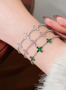 复古风精致锆石花朵抽拉式手链