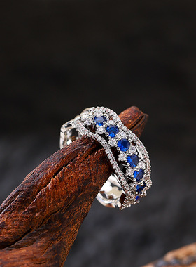 时尚超闪满钻锆石可调节开口戒指