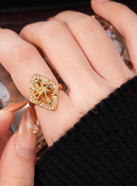 18K Gold Plated CZ Geometric Iris Open Ring Elegant