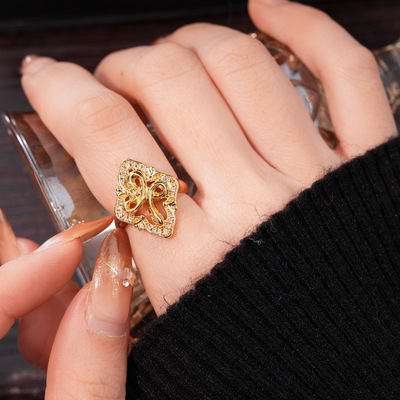 锆石几何鸢尾花开口戒指