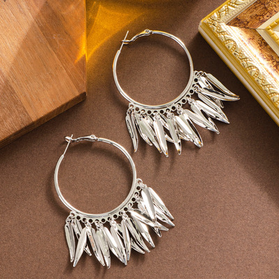 个性冷淡风树叶流苏耳圈耳环