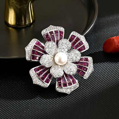 淡水珍珠时尚花朵胸针别针胸花