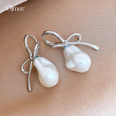 韩系甜美气质蝴蝶结珍珠耳环