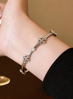 复古精致锆石十字架花朵开口手镯