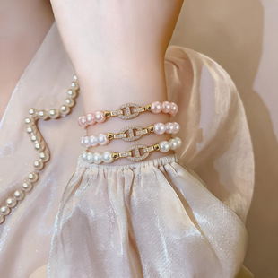 Beaded Zircon Oval Pearl Bracelet Elegant Women Jewelry