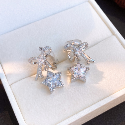 超闪锆石蝴蝶结星星耳夹