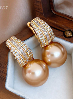 Square Pearl Ear Cuffs, Gold Zircon French Luxury Earrings