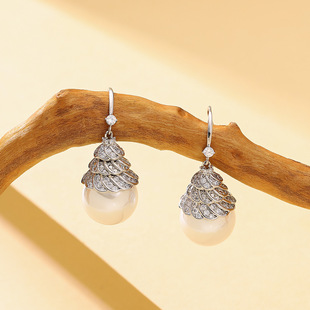 Pearl Earrings Pinecone Drops Layer Sparkling Triple Zircon