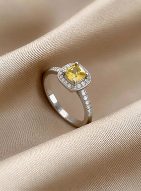 复古风超闪锆石方形开口戒指