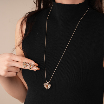 美拉德锆石虎眼石爱心毛衣链耳钉