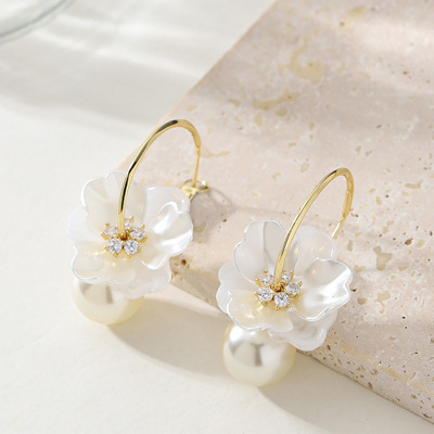气质仙女风立体花朵珍珠耳环