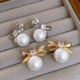 Bow Chic Studs Korean Zircon Pearl Luxury Earrings
