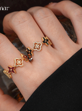 18k金电镀复古锆石滴油花朵戒指