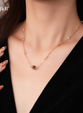 美拉德风简约几何虎眼石项链