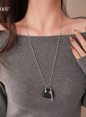 不锈钢木质包包本命年小马项链