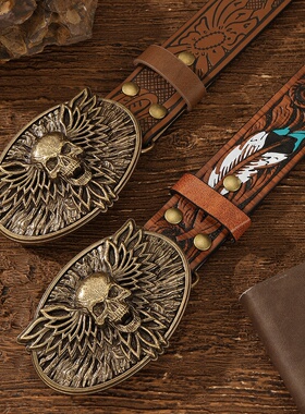 Feather Belt, PU Leather Western Hip Hop Buckle Belt
