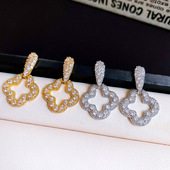 Stud 18K Earrings Zircon Flower Gold Hollow