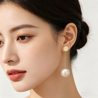 跨境简约度假风长款珍珠流苏耳环