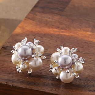 French Multicolor Pearl Bouquet Stud Earring Elegant Jewelry