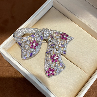 Rhinestone Bow Flower Brooch Vintage Chic Accessory