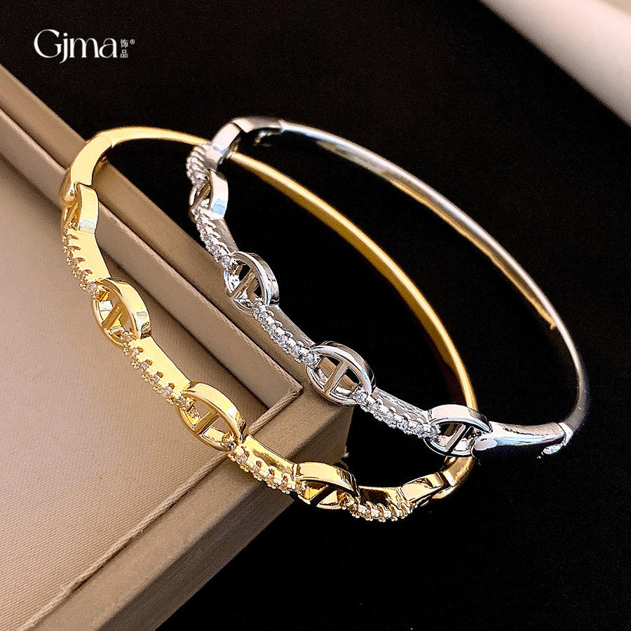 跨境时尚轻奢铜微镶锆石手镯