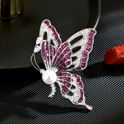 天然珍珠胸花蝴蝶胸针时尚别针