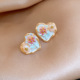 Gold Luxury Heart Enamel 18K Chic Studs Pearl Earrings