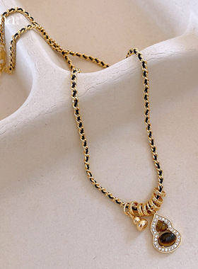 复古美拉德风锆石葫芦虎眼石项链