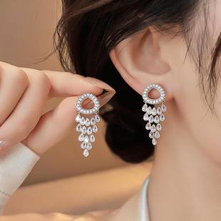 Teardrop Earrings Circle Studs Chic Luxury Fringe Zircon