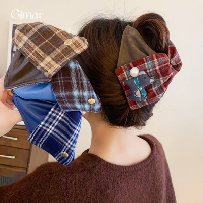 学院风几何布艺小狗发夹鲨鱼夹