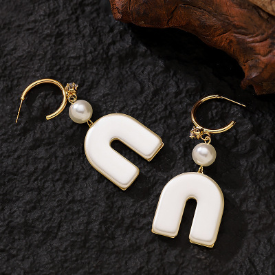 个性波西米亚风镶钻珍珠耳环