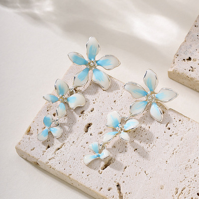 田园风珐琅滴釉长款花朵流苏耳环