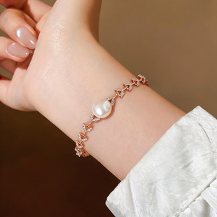 Gold Jewelry French Rose Bracelet Elegant Pearl Retro Zircon
