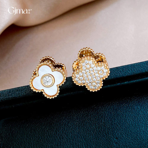 18k真金电镀锆石贝母花朵耳扣