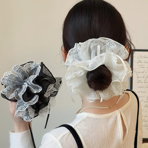 韩系黑白超仙蕾丝大肠发圈女