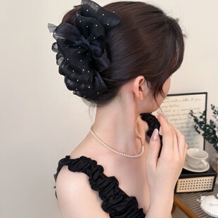 Black Ribbon Bow Claw Clip Elegant Princess Hair Accessory