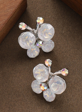 Korean Sparkling CZ Butterfly Stud Earrings Silver Needle