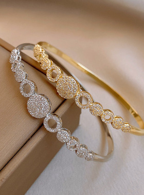 14k真金电镀锆石圆形卡扣手镯