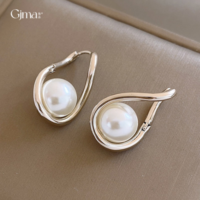 韩系冷淡风简约扭曲珍珠耳环