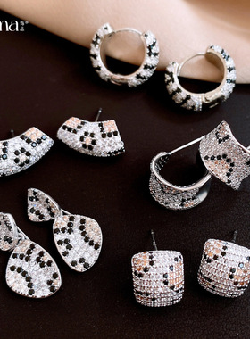 Vintage Texture Earrings, Zircon Luxury Geometric Studs