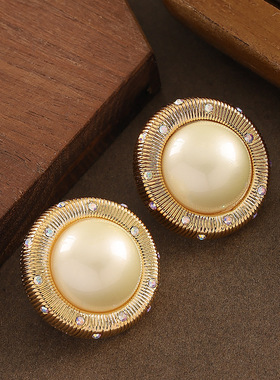 French Pearl Studs, Geometric Diamond Luxury Earrings