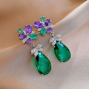 Vintage Crystal Flower Teardrop Stud Earrings, Silver Post